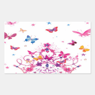 Sticker Rectangulaire Papillons volants colorés avec des objets d'art de