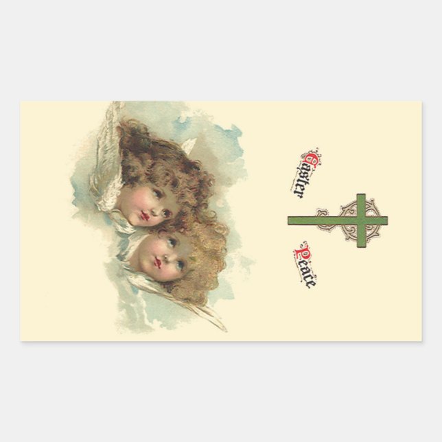 Sticker Rectangulaire Pâques vintages, Anges angéliques Nuages au Ciel (Devant)