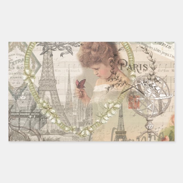 Sticker Rectangulaire Paris France Jolie fille Eiffel (Devant)
