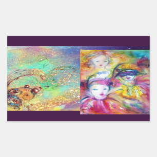 STICKER RECTANGULAIRE PARTI ARLECCHINO PIERO ET COLOMBINA MASQUERADE