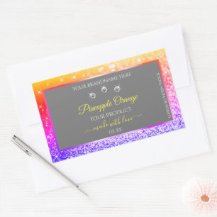 Sticker Rectangulaire Parties scintillant arc-en-ciel coloré Cadre gris