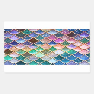 Sticker Rectangulaire Parties scintillant de luxe multicolore Mermaid Sc