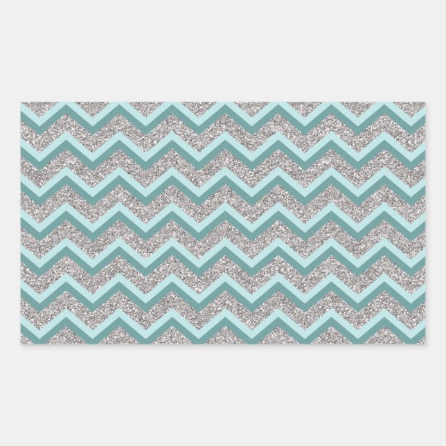 Sticker Rectangulaire Parties scintillant en argent et ZigZag Turquoise (Devant)