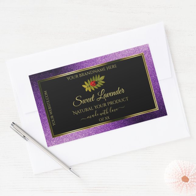 Sticker Rectangulaire Parties scintillant Faux Métallurgiques Violet Éti (Enveloppe)