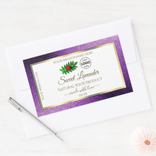 Sticker Rectangulaire Parties scintillant Métallurgique Violet Blanc Log