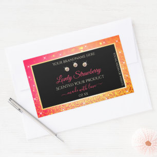 Sticker Rectangulaire Parties scintillant rose orange Noir Produit Étiqu