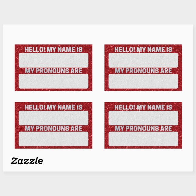 Sticker Rectangulaire Parties scintillant rouge Noël Nom et Pronoun Étiq (Feuille)