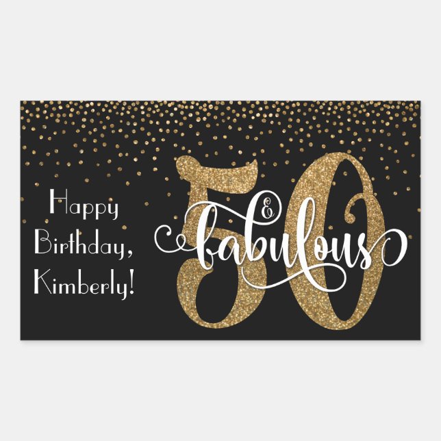 Sticker Rectangulaire Parties scintillant & Script 50 & Fabuleux Joyeux  (Devant)
