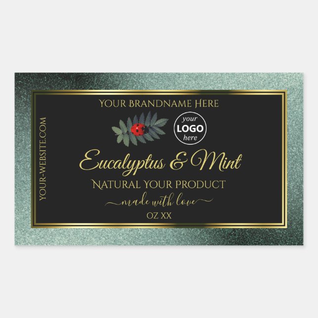 Sticker Rectangulaire Parties scintillant Turquoise foncée Noir Étiquett (Devant)