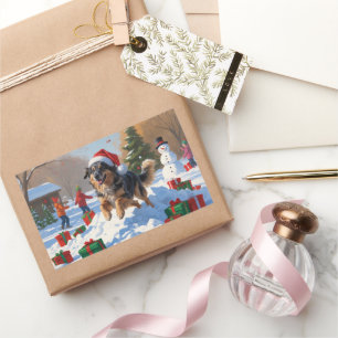 Sticker Rectangulaire Pasteur anatolien Noël Festif Neige