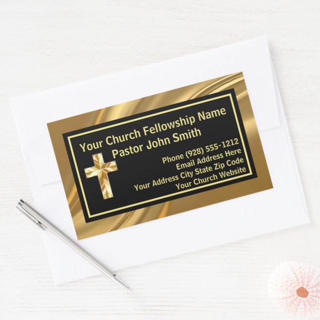 Sticker Rectangulaire Pasteur Eglise Elegant Or Et Noir (Enveloppe)