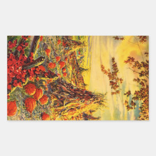 Sticker Rectangulaire Patch de Citrouille Halloween vintage avec Haystac