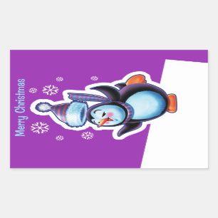 Sticker Rectangulaire Patineur pourpre de pingouin d'autocollant de