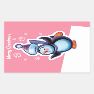 Sticker Rectangulaire Patineur rose de pingouin d'autocollant de