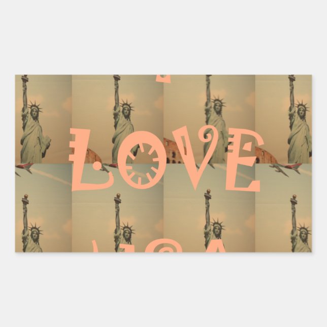 Sticker Rectangulaire Patriotic Pop Art : "I Love USA" Graphisme Art Des (Devant)
