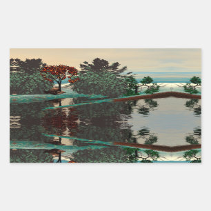 Sticker Rectangulaire PAYSAGE ALIEN, ARBRES, HYPERION LAGON Sci Fi