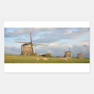 Sticker Rectangulaire Paysage avec des moulins à vent et des moutons