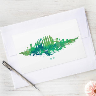 Sticker Rectangulaire Paysage de New York en aquarelle bleu et vert