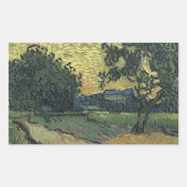 Sticker Rectangulaire Paysage de Van Gogh à Twilight (Devant)