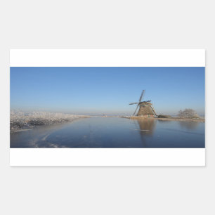 Sticker Rectangulaire Paysage hivernal avec moulin à vent et glace