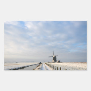 Sticker Rectangulaire Paysage hivernal avec neige et moulin à vent en H