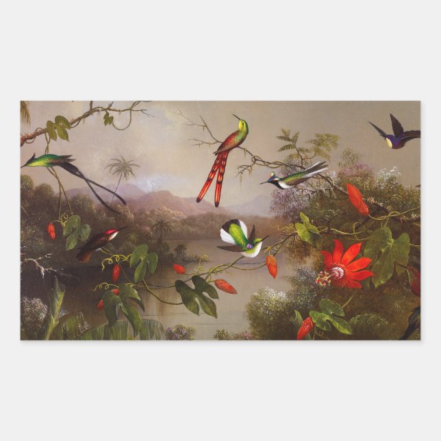 Sticker Rectangulaire Paysage tropical avec dix colibris (Devant)