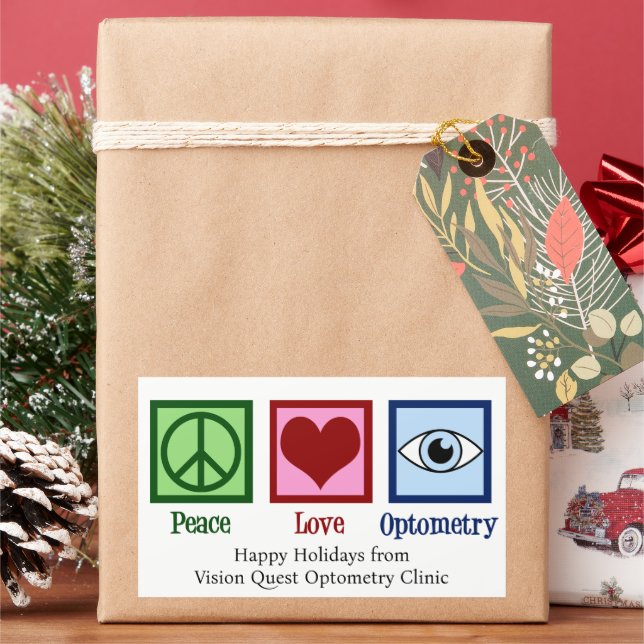 Sticker Rectangulaire Peace Love Optométrie Personnalisé Optomestrist (vacances)