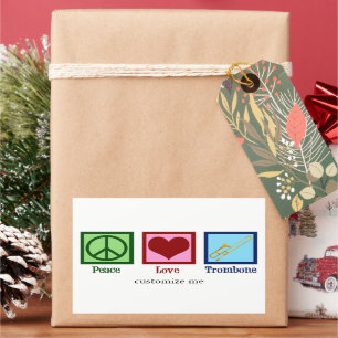 Sticker Rectangulaire Peace Love Trombone Player Cute Custom