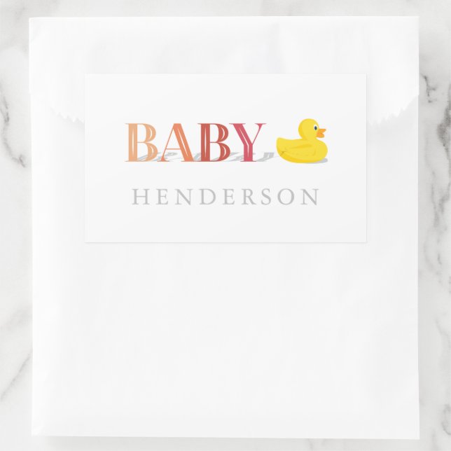 Sticker Rectangulaire Peach rose Girl Rubber Duck Baby shower Favoriser (Sac)