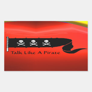 STICKER RECTANGULAIRE PEAUX ET OBJETS CROISÉS DRAPEAU DE PIRATE NOIR ROU