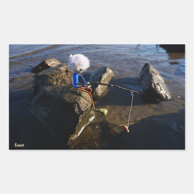 Sticker Rectangulaire Pêche Fubby sur une pierre. (Devant)