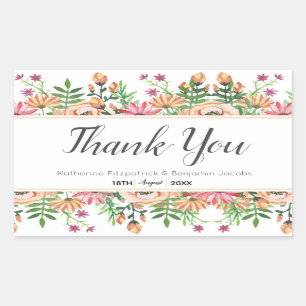 Sticker Rectangulaire Pêcher le Merci Mariage Floral