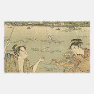 Sticker Rectangulaire Pêcheurs Japonais