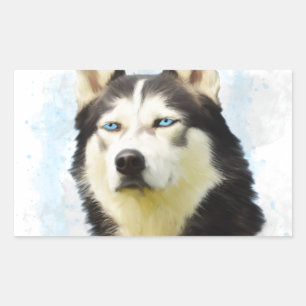 Sticker Rectangulaire Peinture à l'aquarelle de chien Husky sibérien