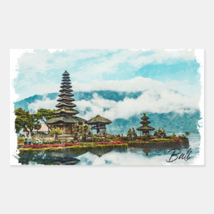 Sticker Rectangulaire Peinture aquarelle du temple de Bali Indonésie