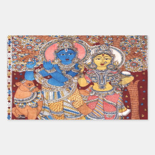 STICKER RECTANGULAIRE PEINTURE DE KALAMKARI RADHA KRISHNA