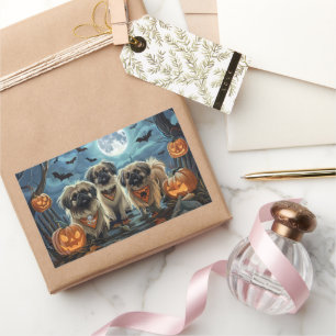 Sticker Rectangulaire Pékinois Halloween Épouvantable