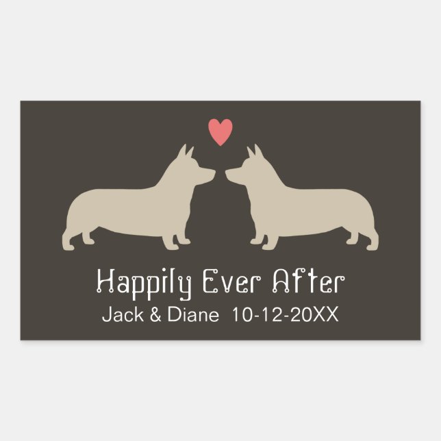 Sticker Rectangulaire Pembroke Welsh Corgis avec coeur et texte (Devant)