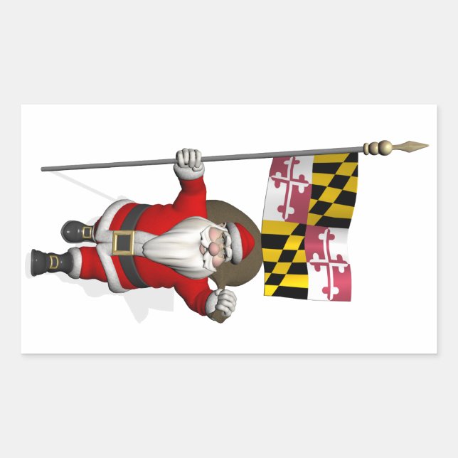 Sticker Rectangulaire Père Noël Avec Drapeau Du Maryland (Devant)