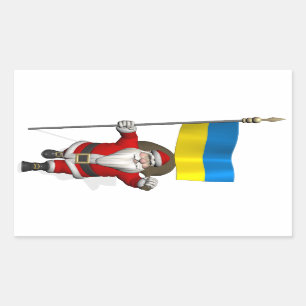 Sticker Rectangulaire Père Noël Avec L'Enseigne De L'Ukraine