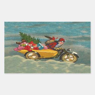 Sticker Rectangulaire Père Noël de Noël Vintage sur rectangle moto