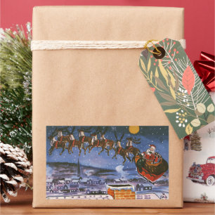 Sticker Rectangulaire Père Noël de Noël vintage volant son traîneau