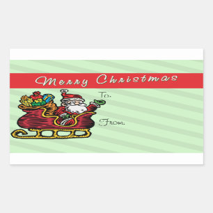 Sticker Rectangulaire Père Noël drôle dans son Sleigh