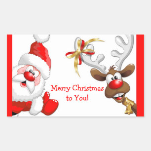 Sticker Rectangulaire Père Noël et Reindeer