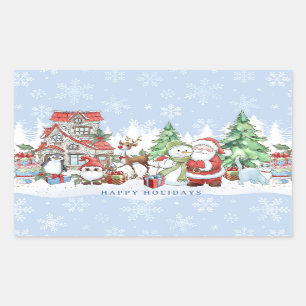 Sticker Rectangulaire Père Noël Snowman Rudolph Penguin Noël
