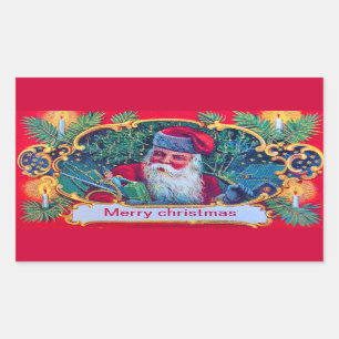 STICKER RECTANGULAIRE PÈRE NOËL VINTAGE