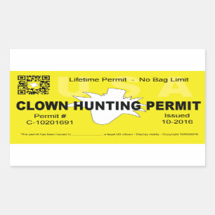 Sticker Rectangulaire Permis de chasse aux clowns (4x) (Jaune)