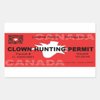 Sticker Rectangulaire Permis de chasse aux clowns canadiens (4x)