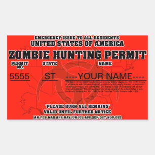 Sticker Rectangulaire Permis de chasse zombie