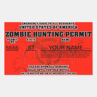 Sticker Rectangulaire Permis de chasse zombie